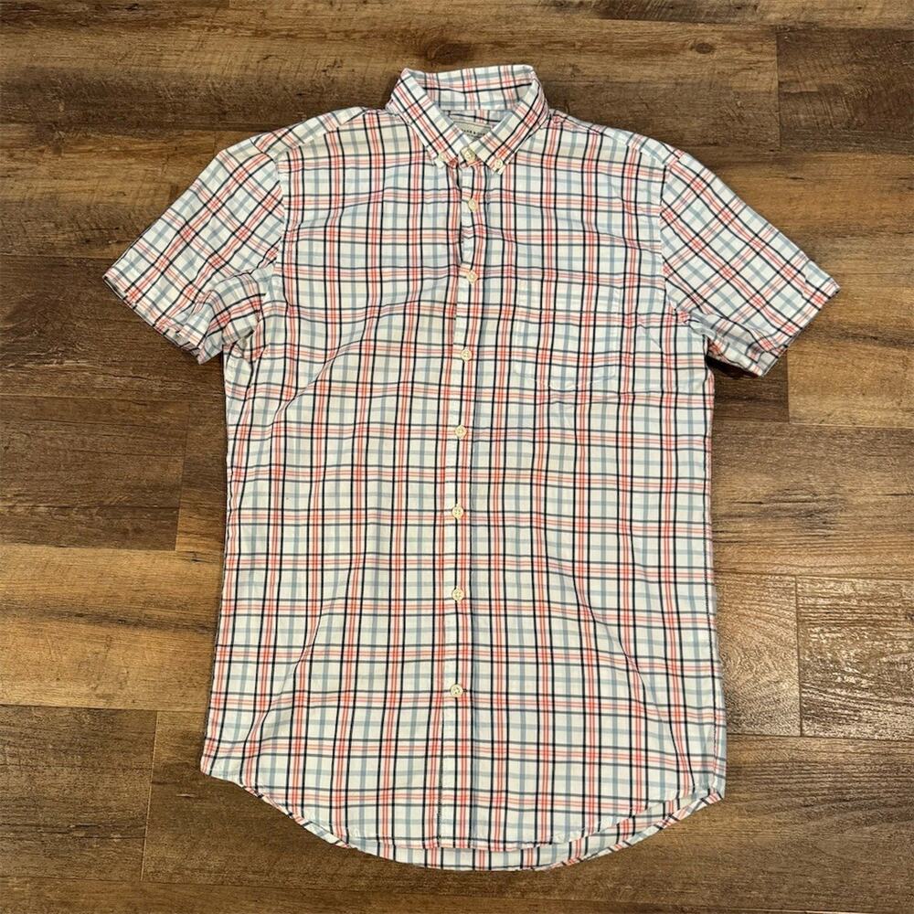Frank & Oak Camp Shirt Tall MT Plaid Button-Up Short Sleeve 100% Cotton Preppy
